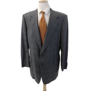 Hickey Freeman Mens Wide Lapel Two Button Blazer Jacket Gray Wool Size 44 Long